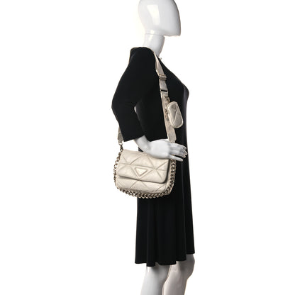 Prada Nappa Re-Nylon Triangle Quilted Patchwork System Flap Shoulder Bag White 2 of 14