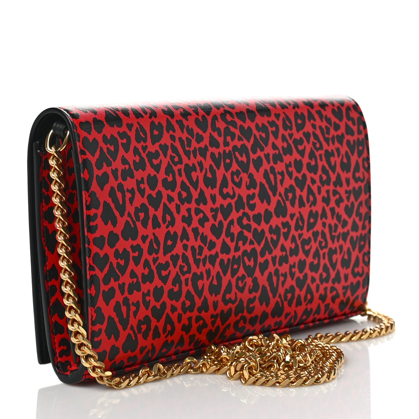 Leopard Print Monogram Chain Wallet Black Red