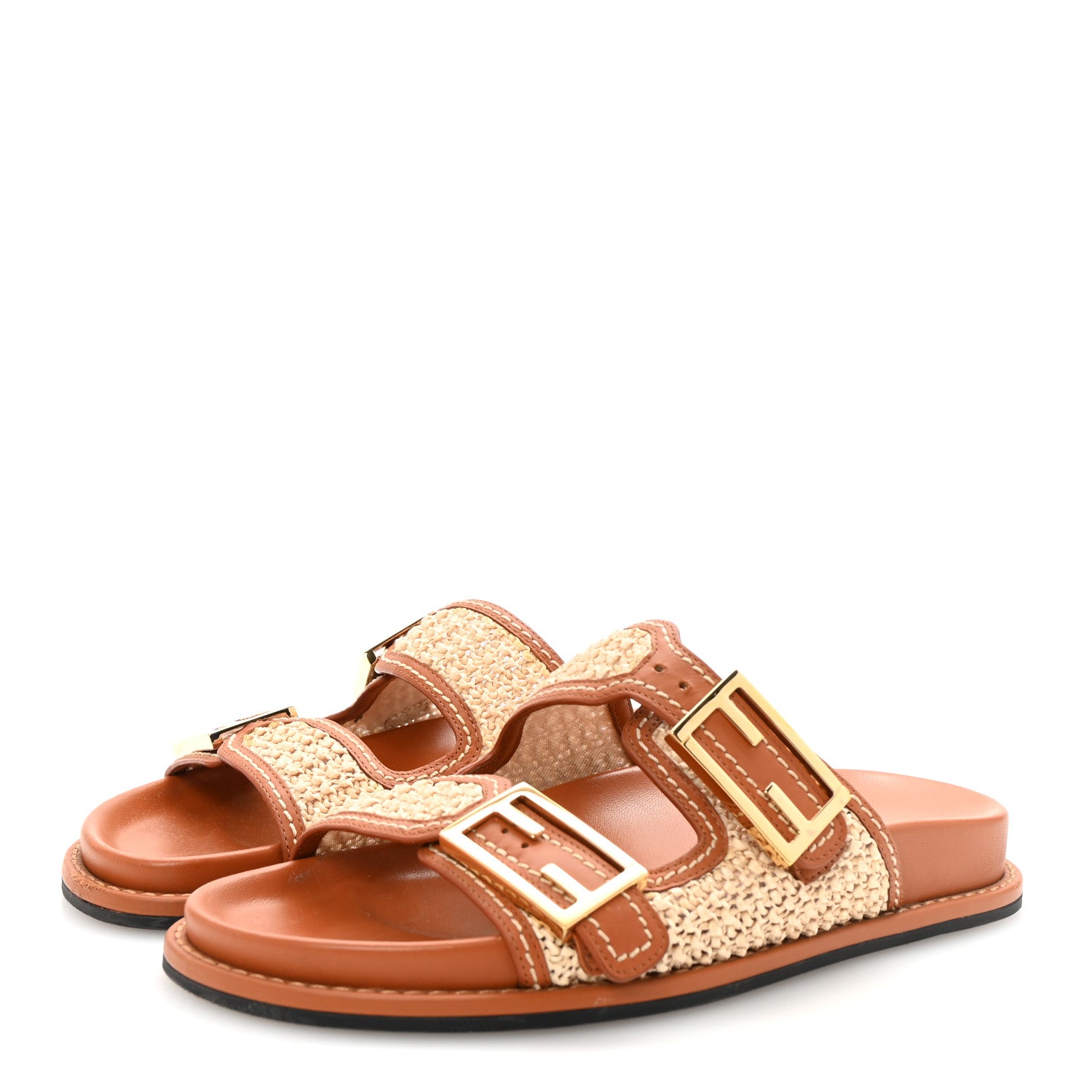 Fendi Raffia Vitello Womens Fendi Feel Buckled Slide Sandals 37