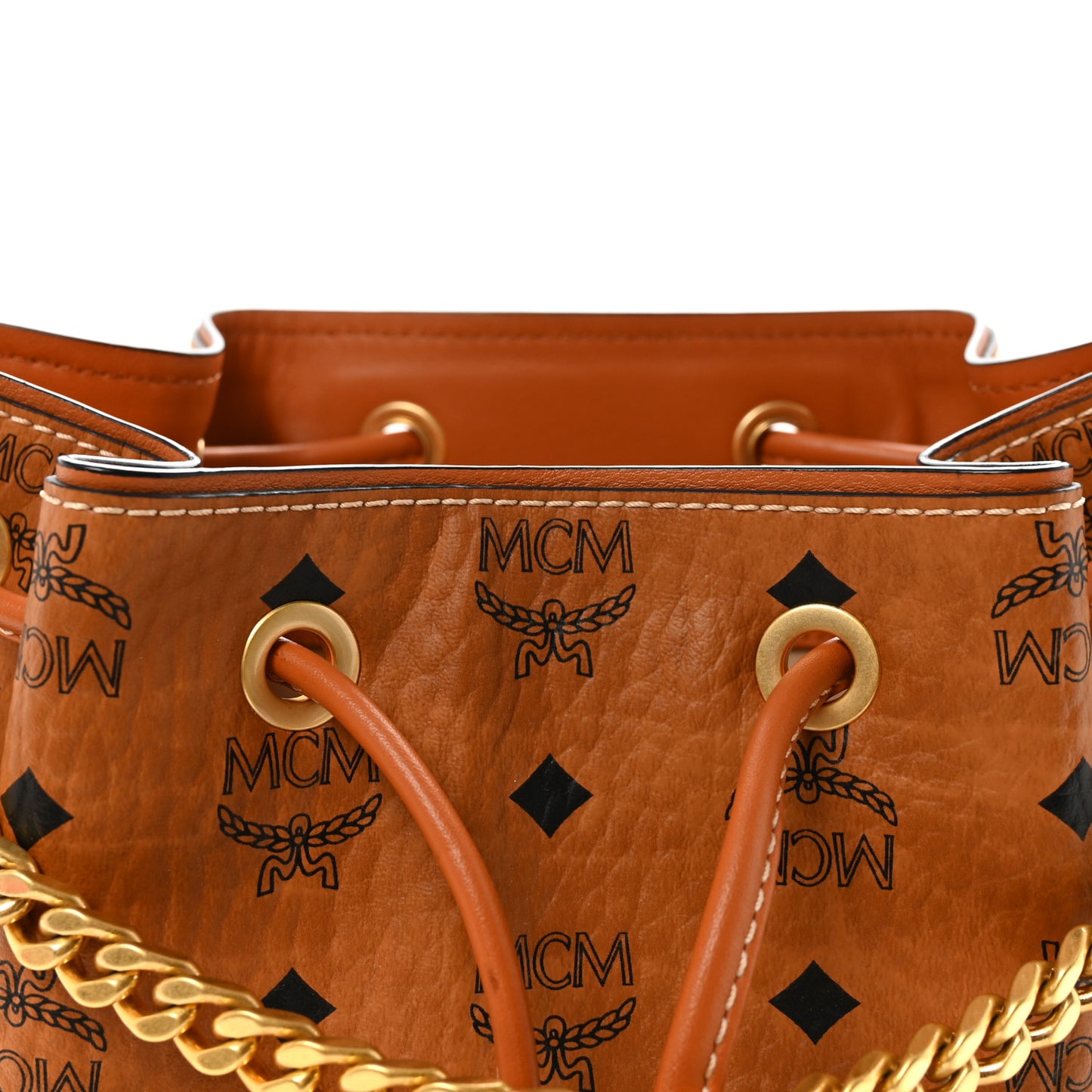 Visetos Small Soft Berlin Drawstring Bucket Bag Cognac