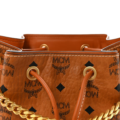 MCM Visetos Small Soft Berlin Drawstring Bucket Bag Cognac 7 of 9