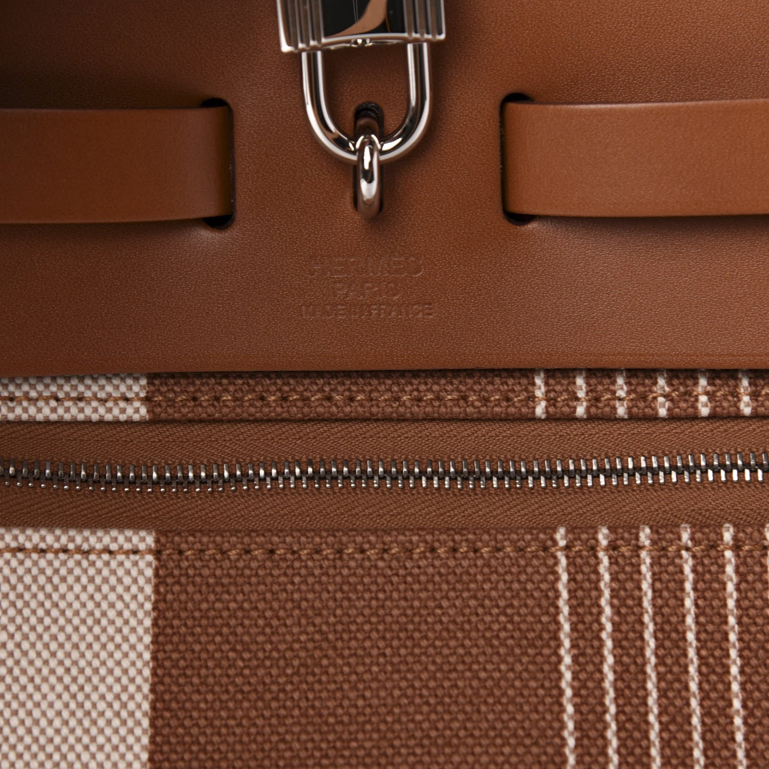 Hermes Vache Hunter Toile H Vibration Herbag Zip Retourne 31 PM Fauve Ecru Beige 9 of 13