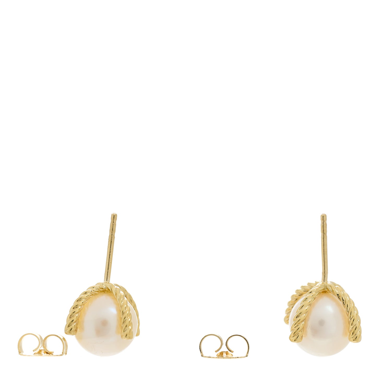 18K Yellow Gold Diamond Pearl 9.5mm Cable Stud Earrings