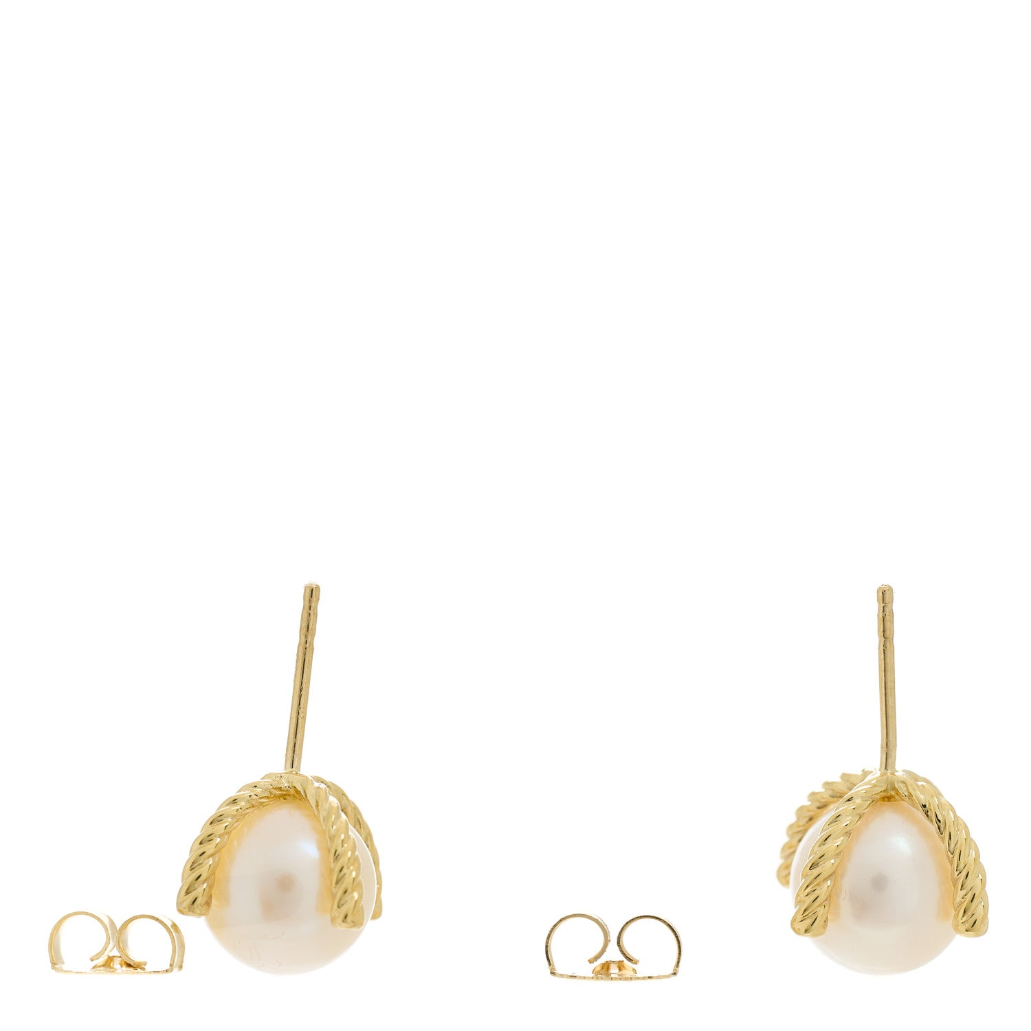 David Yurman 18K Yellow Gold Diamond Pearl 9.5mm Cable Stud Earrings 3 of 4
