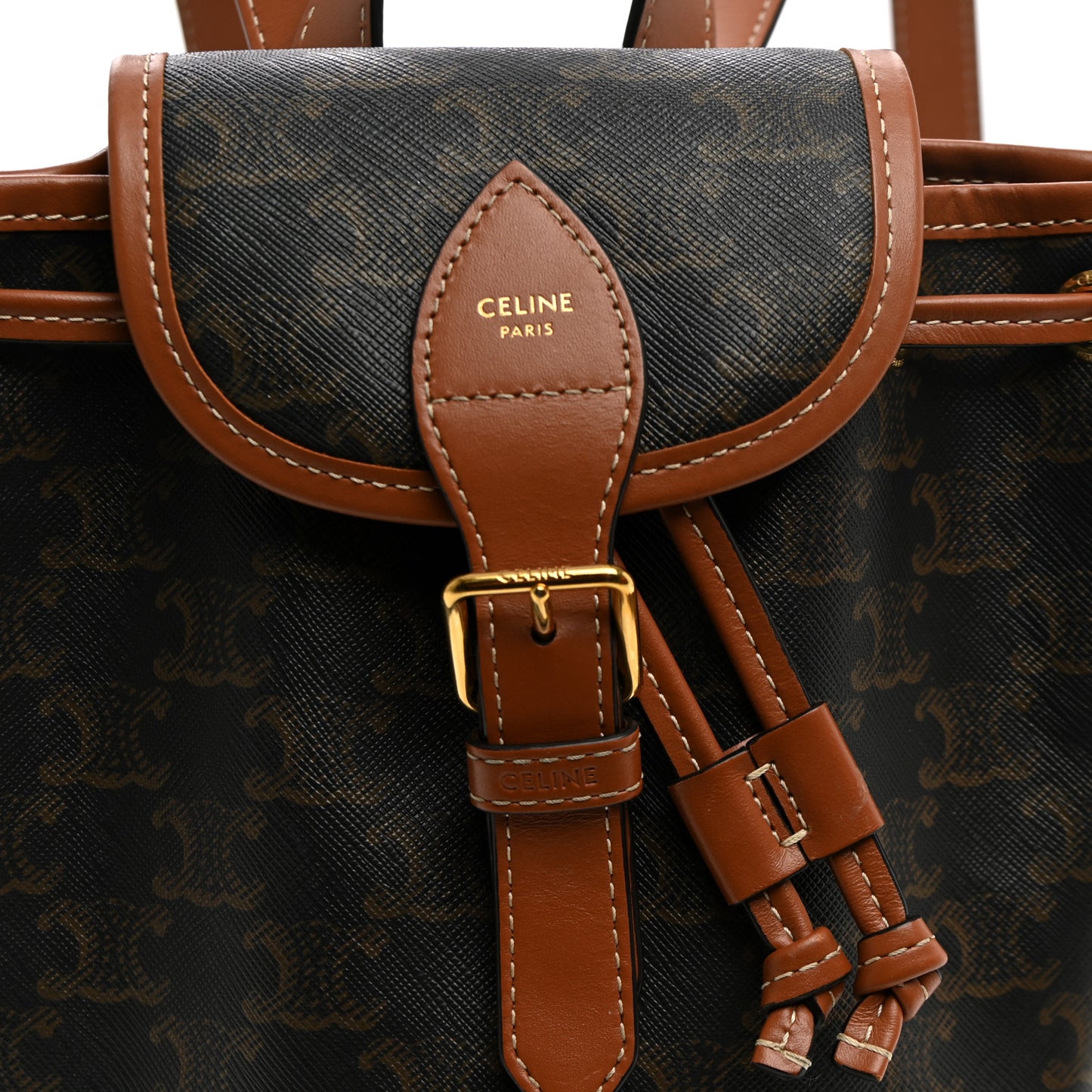 Triomphe Canvas Calfskin Mini Folco Backpack Tan
