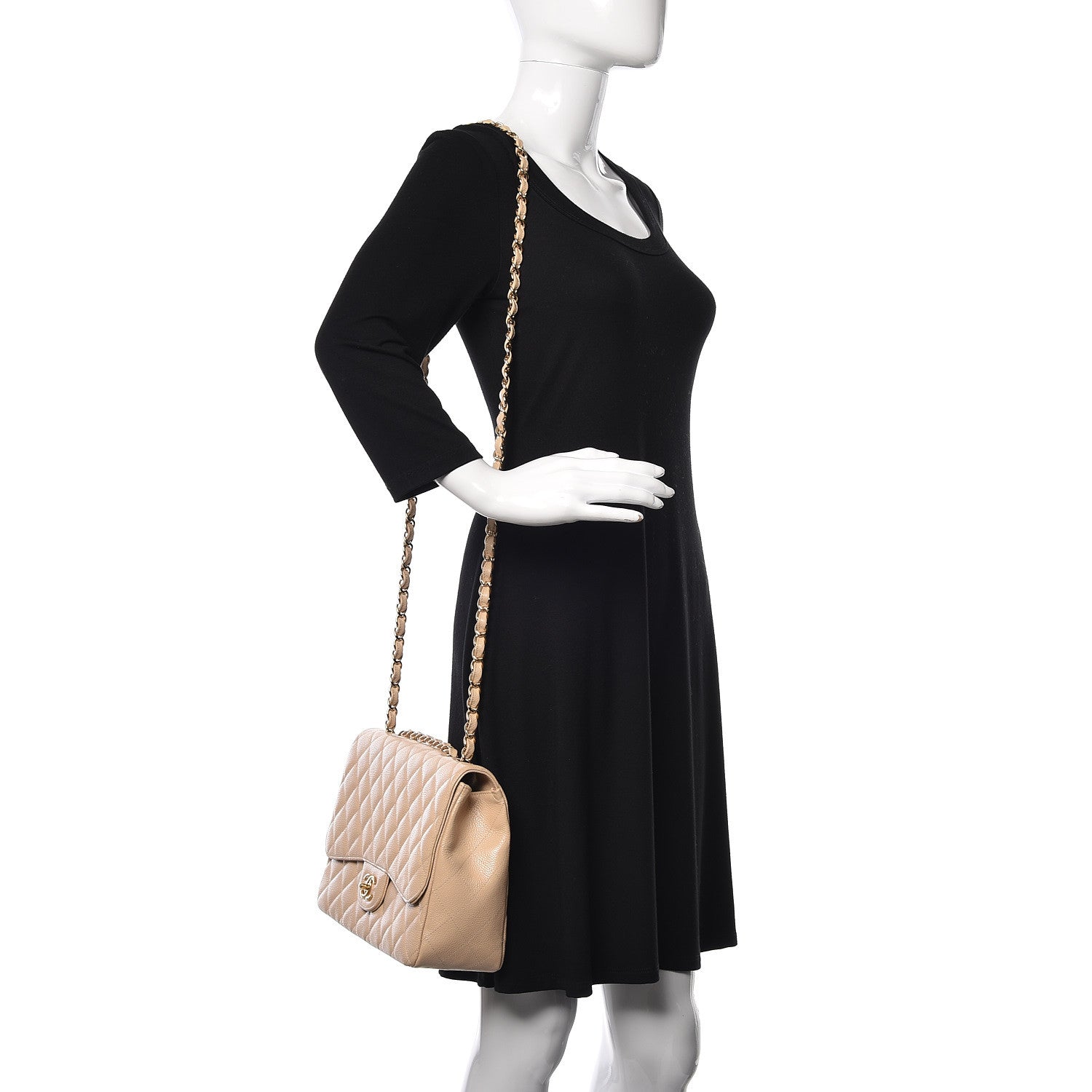 Chanel Caviar Quilted Jumbo Single Flap Beige Clair 3 of 14