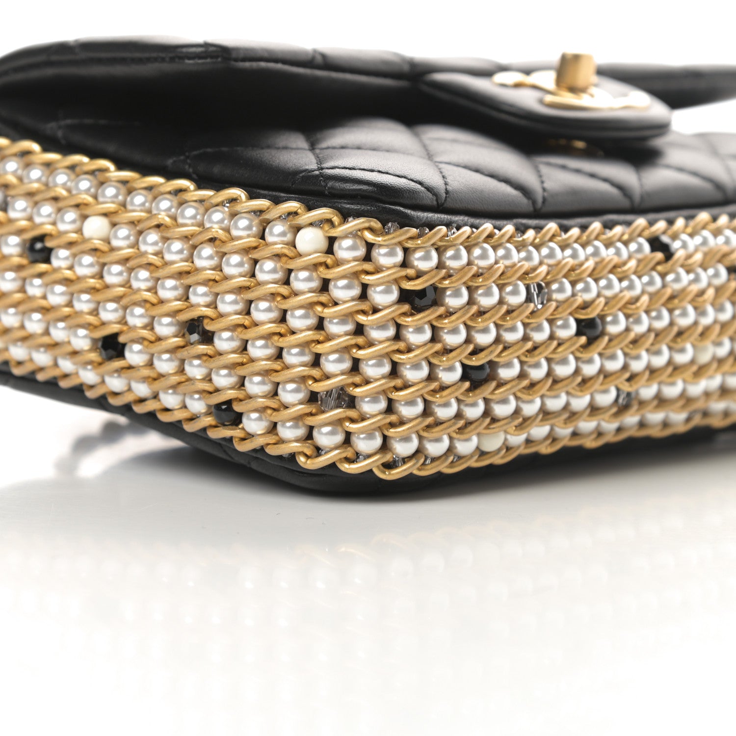 Chanel Lambskin Quilted Mini River of Pearls Flap Bag Black 9 of 12