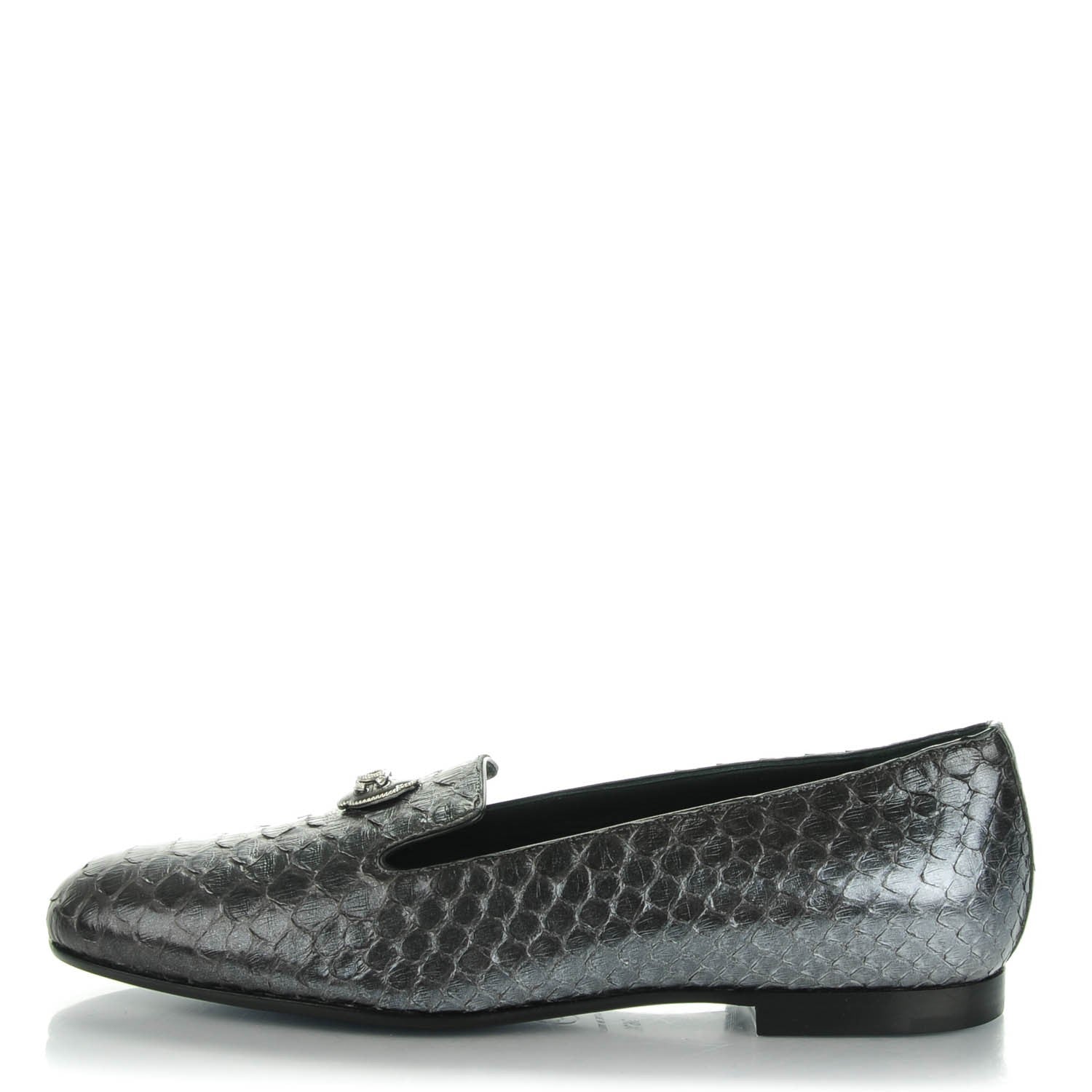 Chanel Python CC Mocassin Loafers 36.5 Dark Grey 1 of 8