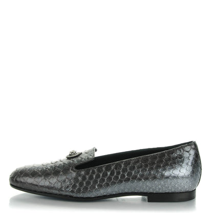 Chanel Python CC Mocassin Loafers 36.5 Dark Grey 1 of 8