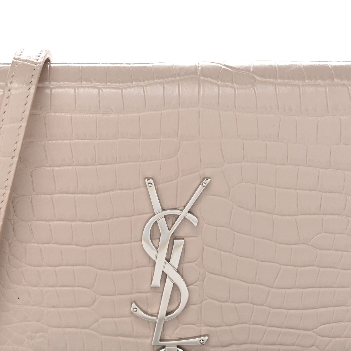 Calfskin Crocodile Embossed Kate Monogram Tassel Chain Wallet Marble Pink