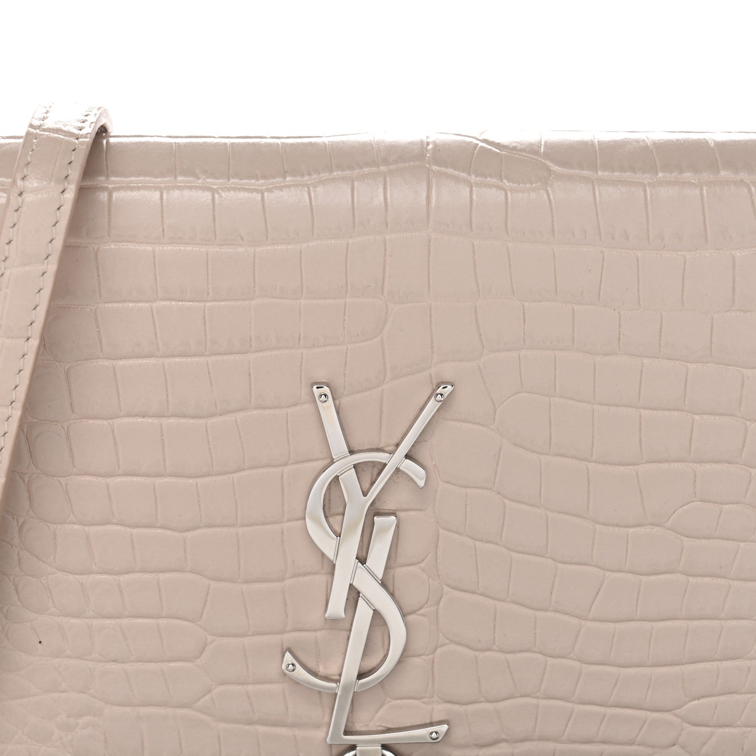 Saint Laurent Calfskin Crocodile Embossed Kate Monogram Tassel Chain Wallet Marble Pink 7 of 13