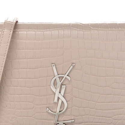Saint Laurent Calfskin Crocodile Embossed Kate Monogram Tassel Chain Wallet Marble Pink 7 of 13