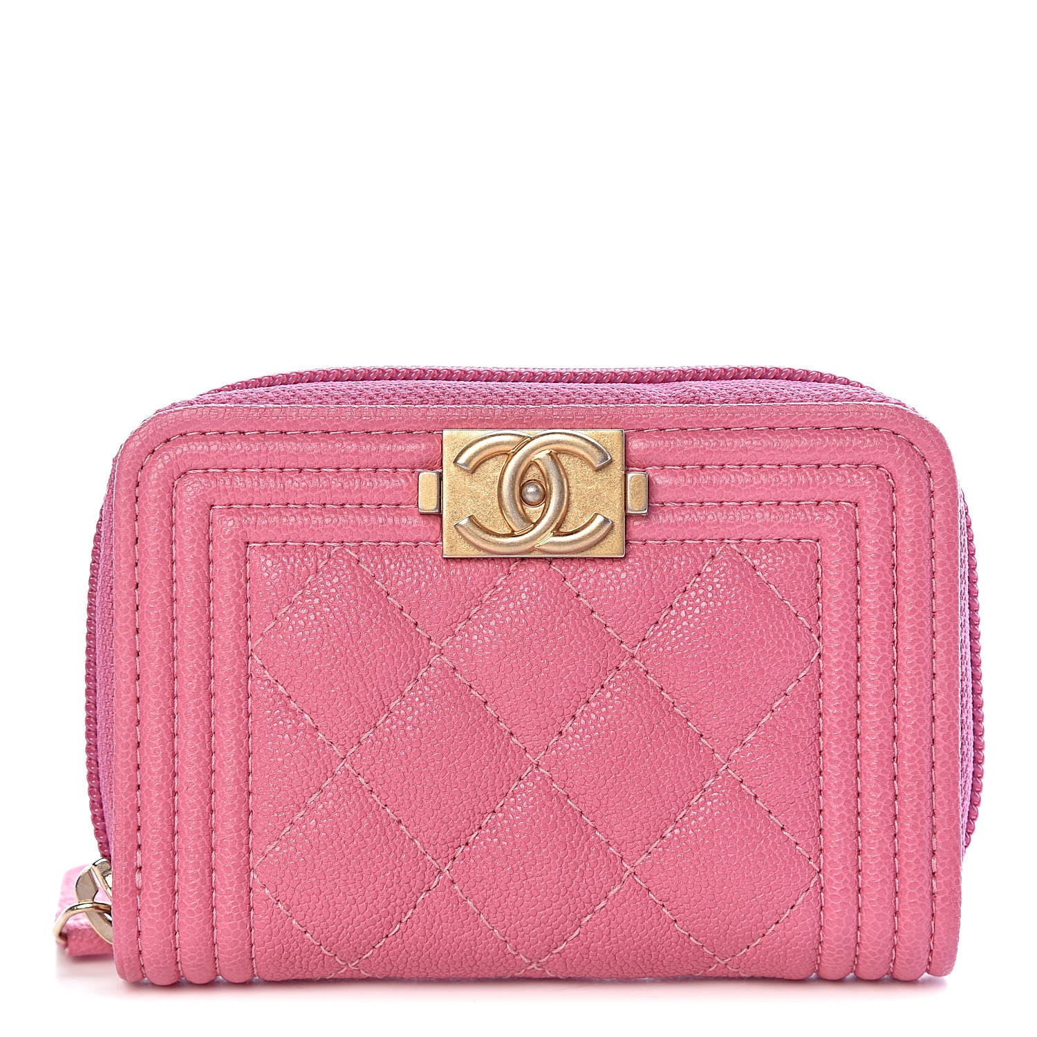 Chanel Caviar Quilted Boy Zip Around Coin Purse Wallet Dark Pink 1 of 9