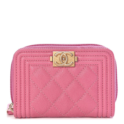 Chanel Caviar Quilted Boy Zip Around Coin Purse Wallet Dark Pink 1 of 9