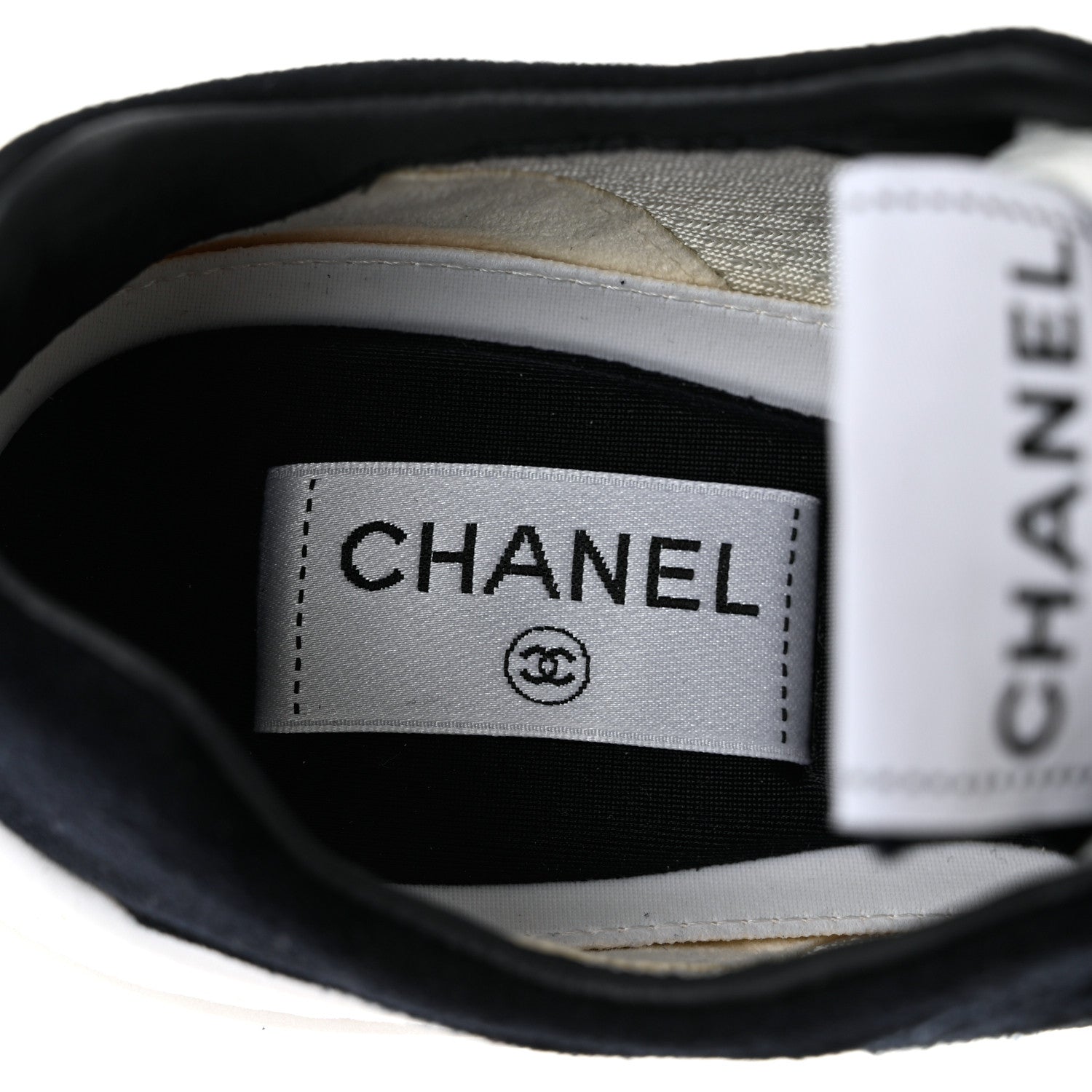 Chanel Suede Perforated Womens CC Sneakers 38.5 Navy White 6 of 10