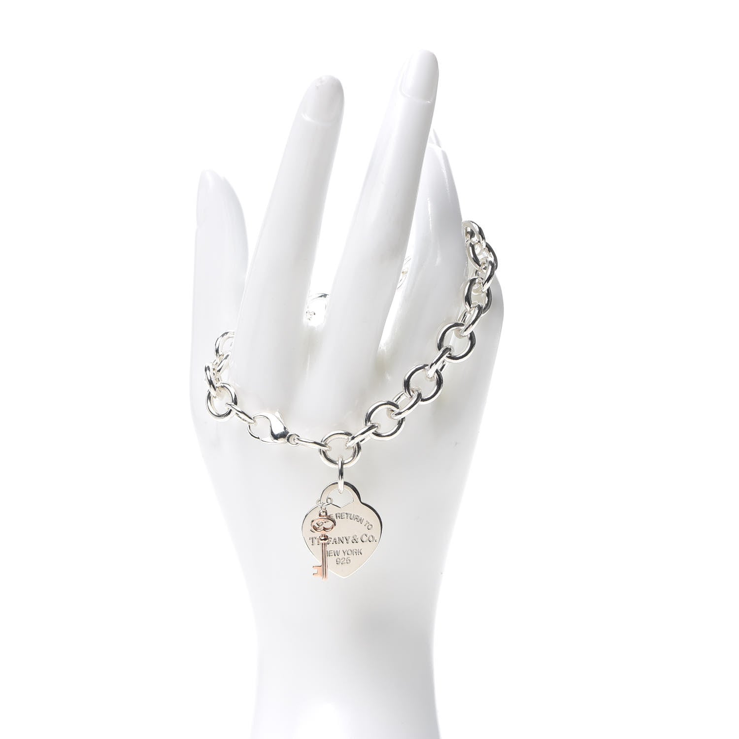 Tiffany Sterling Silver Rubedo Return to Tiffany Heart Tag Key Charm Bracelet 2 of 6