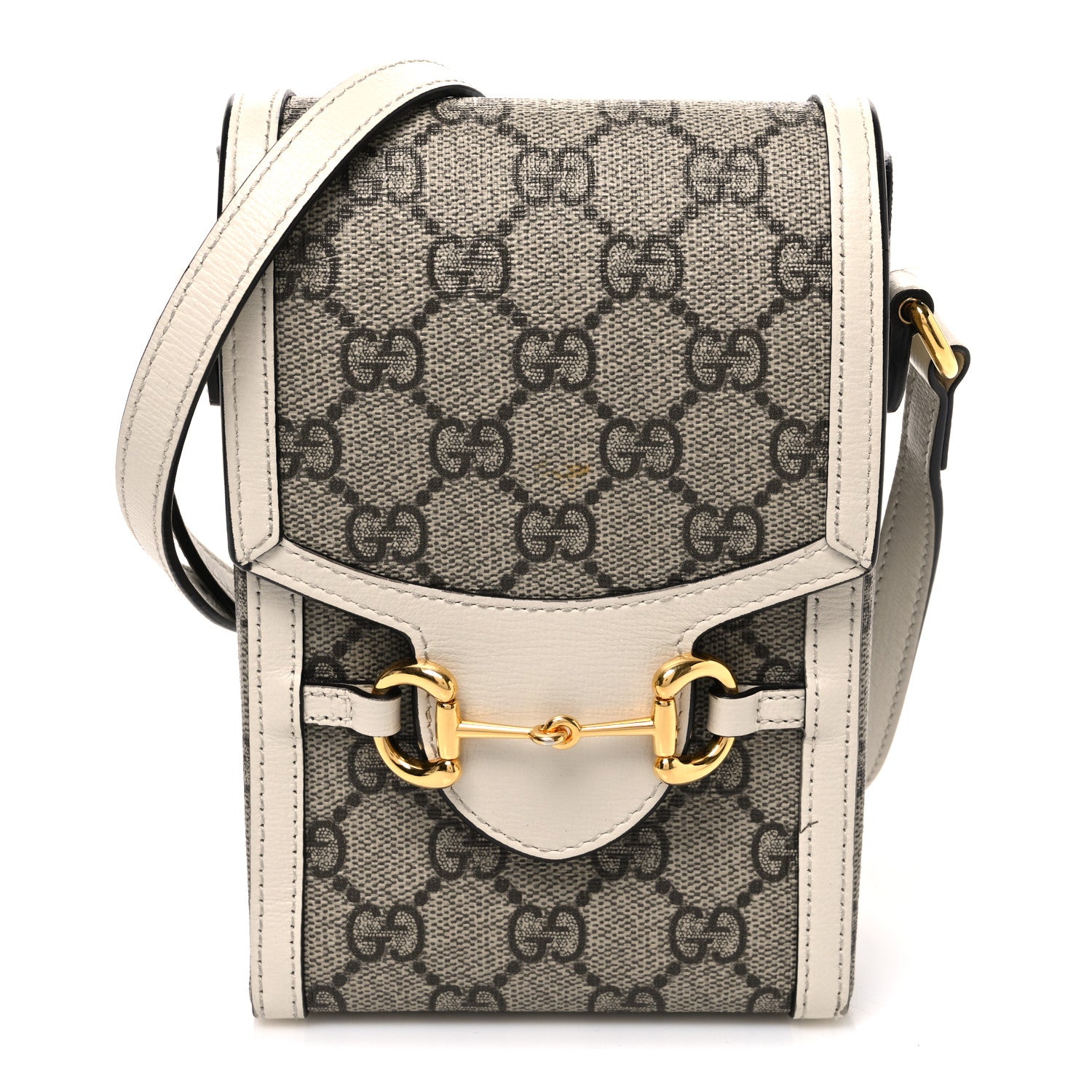 Gucci GG Supreme Monogram Azalea Calfskin Mini Horsebit 1955 Crossbody Bag Beige Ebony Mystic White 1 of 11