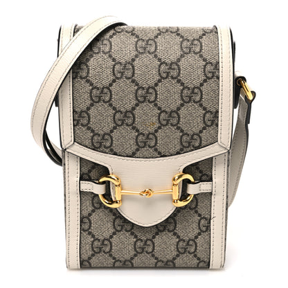 Gucci GG Supreme Monogram Azalea Calfskin Mini Horsebit 1955 Crossbody Bag Beige Ebony Mystic White 1 of 11
