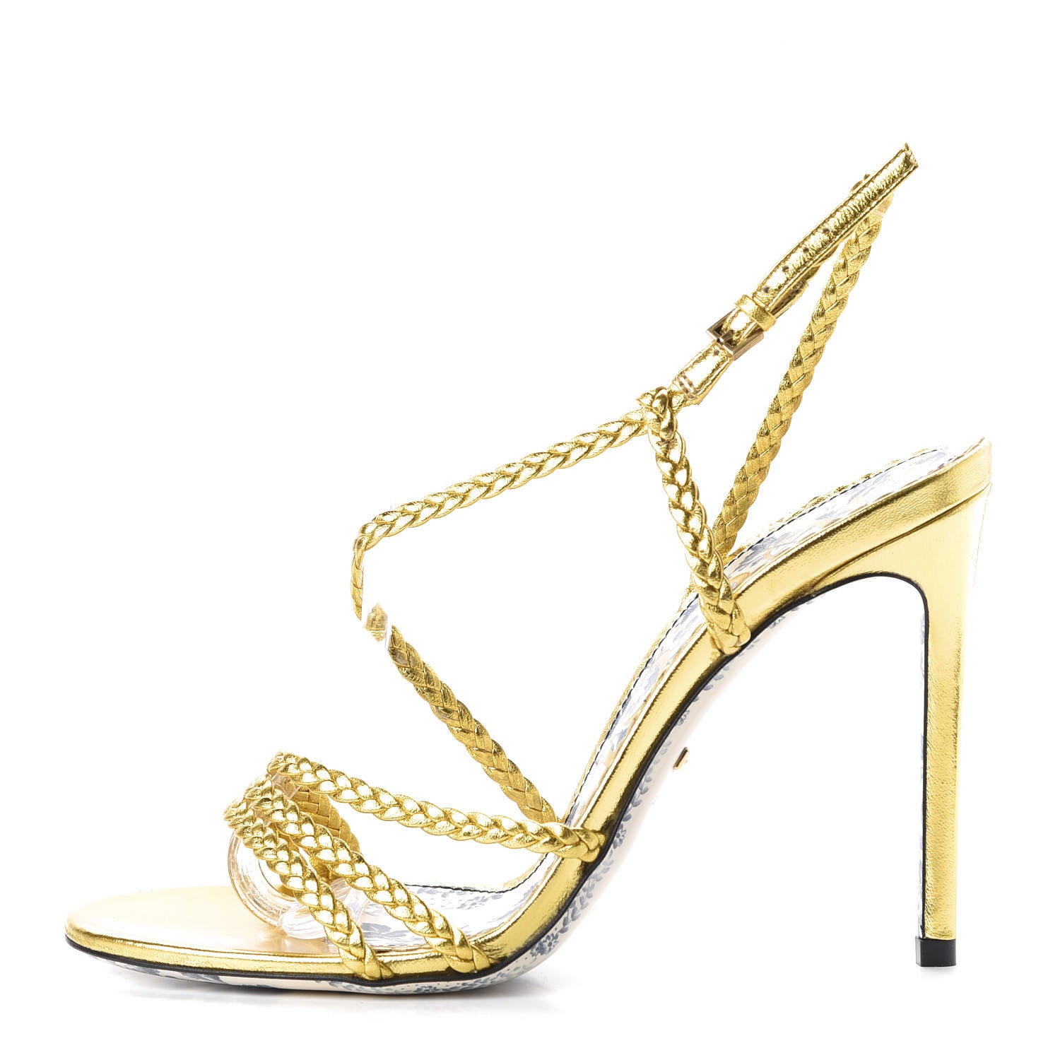 Gucci Metallic Nappa Braided Haines High Heel Sandals 38 Gold 1 of 8