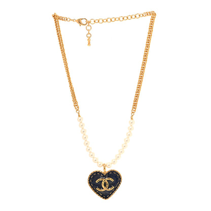Chanel Metal Denim CC Heart Choker Gold Blue Pearly White 3 of 4