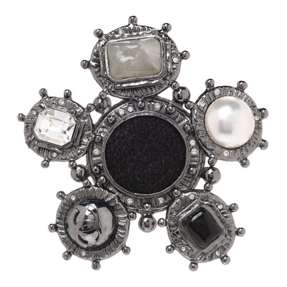 Chanel Crystal Pearl Gripoix Poured GlassCC Brooch Silver Black 1 of 4