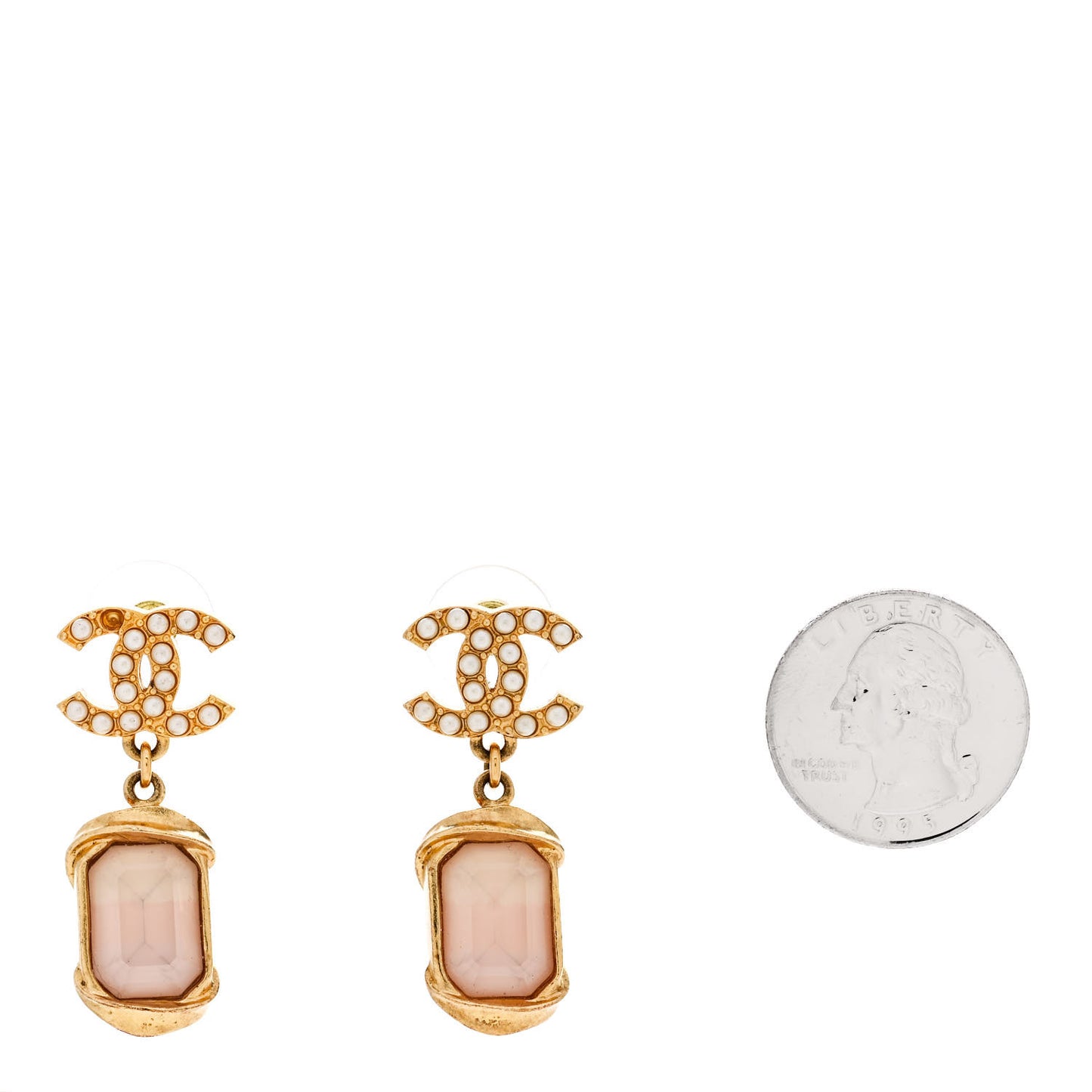 Metal Crystal Pearl CC Drop Earrings Gold Pink
