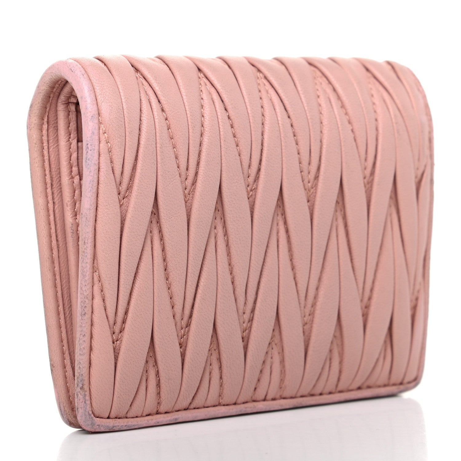 Miu Miu Nappa Matelasse Crystal Pearl Logo Compact Wallet Orchidea 3 of 11