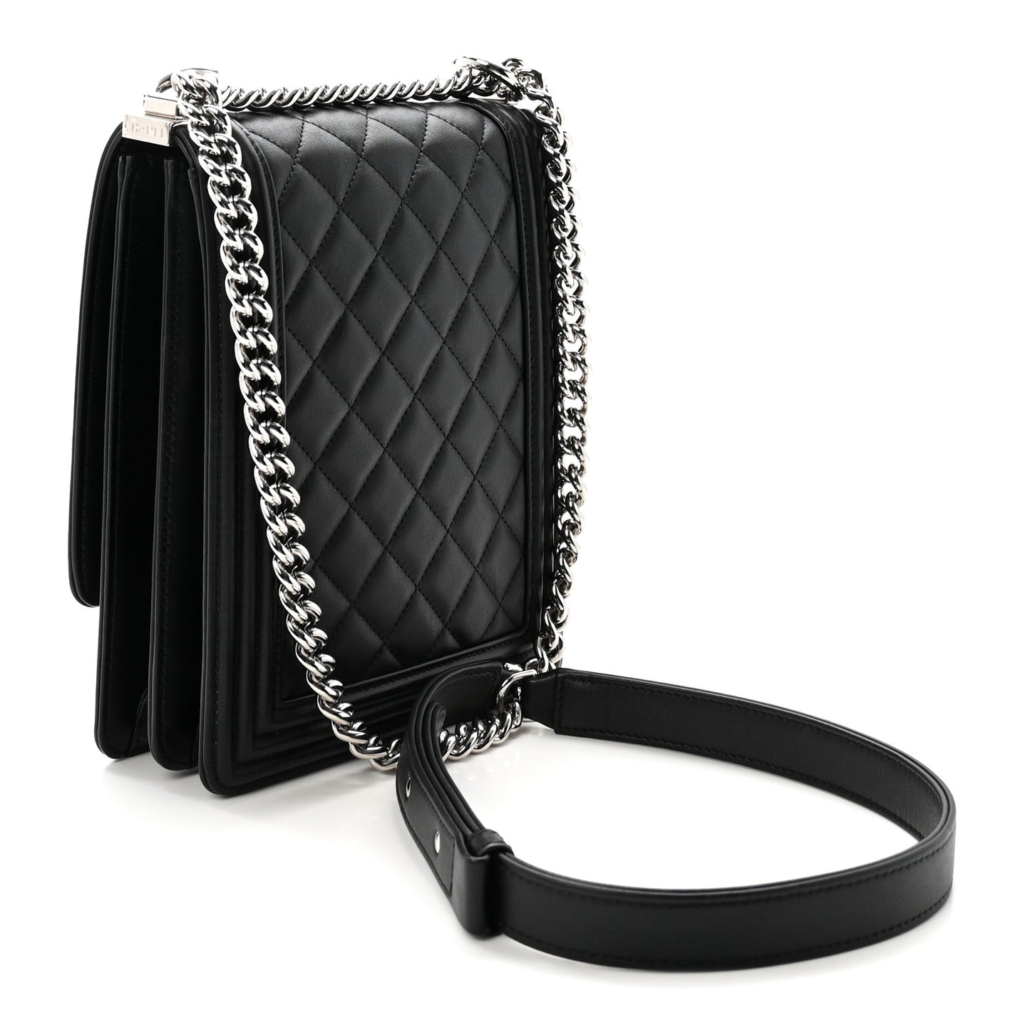 Calfskin Quilted North South Boy Flap Black