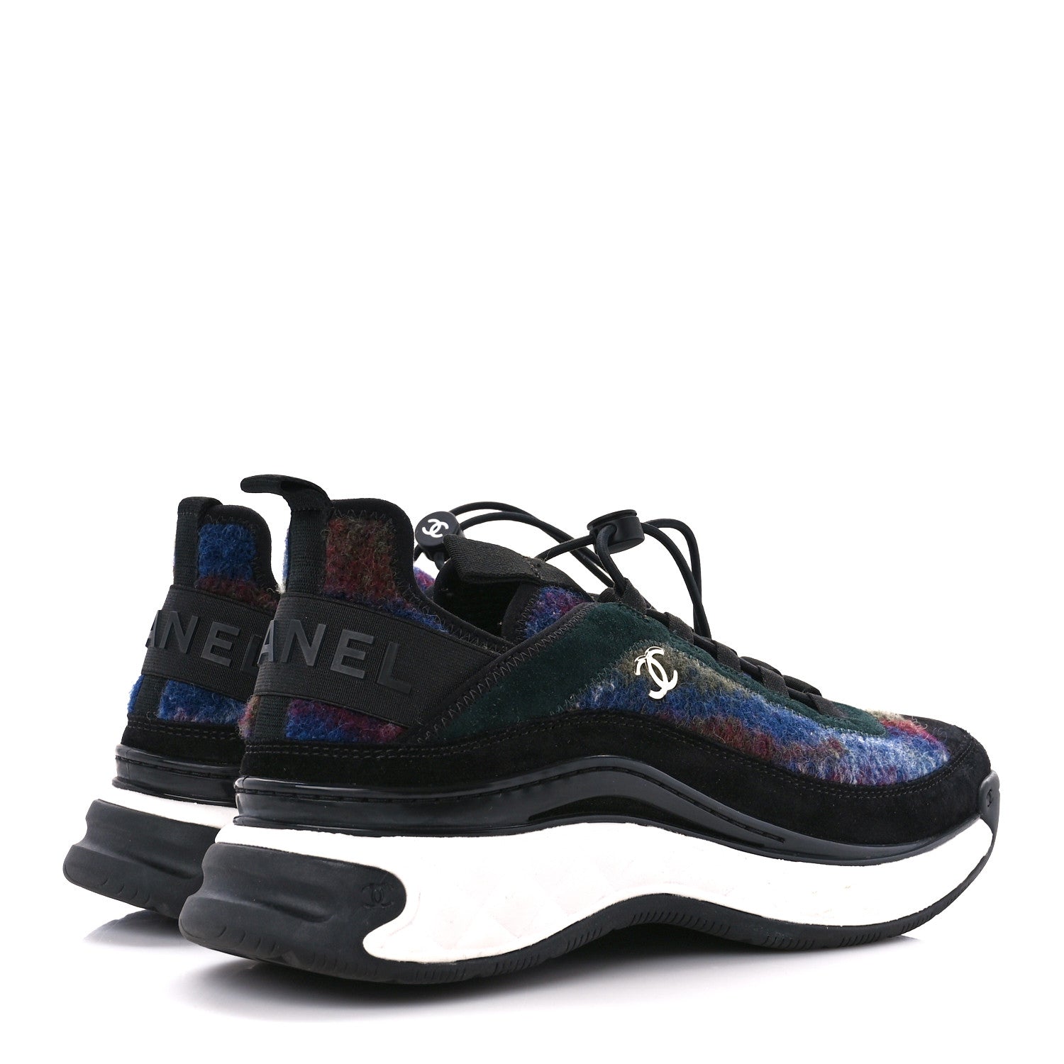 Chanel Fabric Suede Calfskin CC Sneakers 41 Blue Black Dark Green 4 of 8