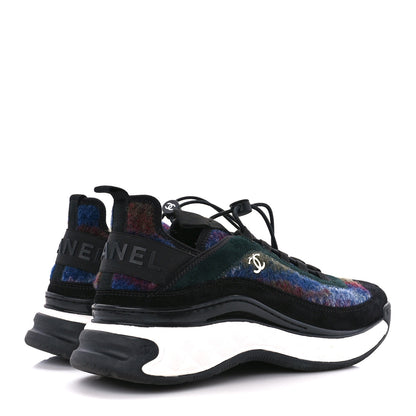 Chanel Fabric Suede Calfskin CC Sneakers 41 Blue Black Dark Green 4 of 8