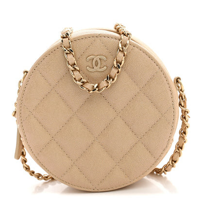 Chanel Iridescent Caviar Quilted Round Clutch With Chain Beige 1 of 13