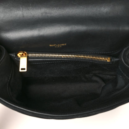 Saint Laurent Suede Matelasse Chevron Monogram Medium College Bag Black 5 of 9