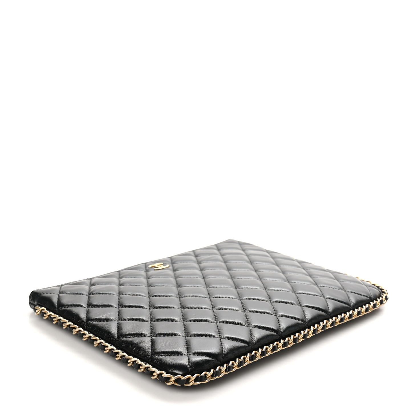 Lambskin Quilted Chain Around Medium Cosmetic Case Black