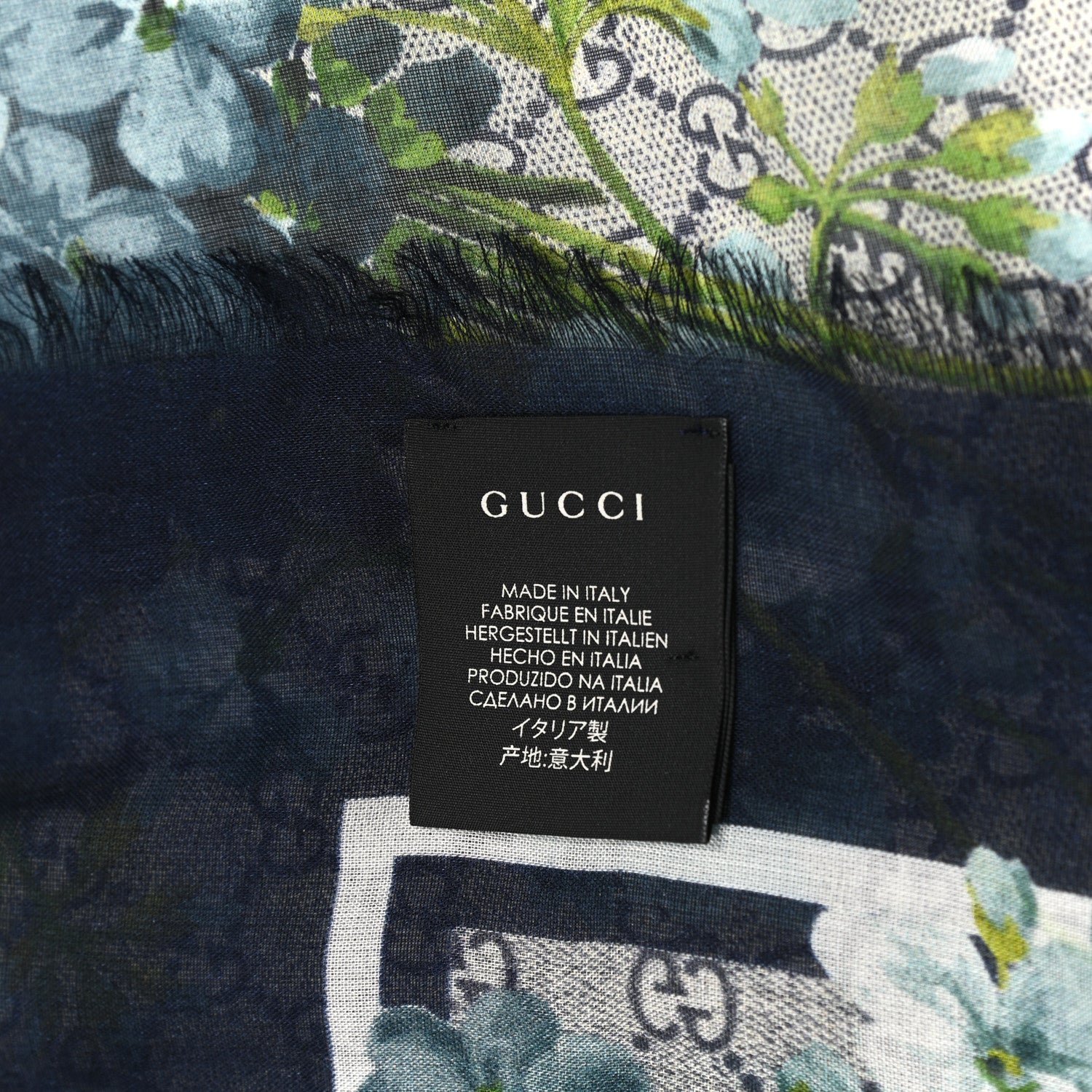 Gucci Modal Silk Monogram New Bloom GG Square Scarf Midnight Blue Sky Blue 3 of 4