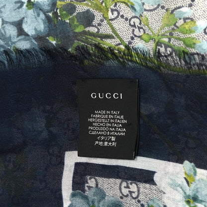 Gucci Modal Silk Monogram New Bloom GG Square Scarf Midnight Blue Sky Blue 3 of 4