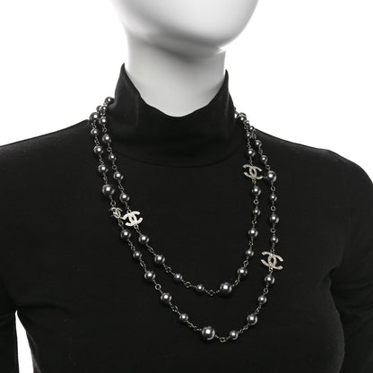 Chanel Crystal Pearl Beaded CC Long Necklace Ruthenium 2 of 5