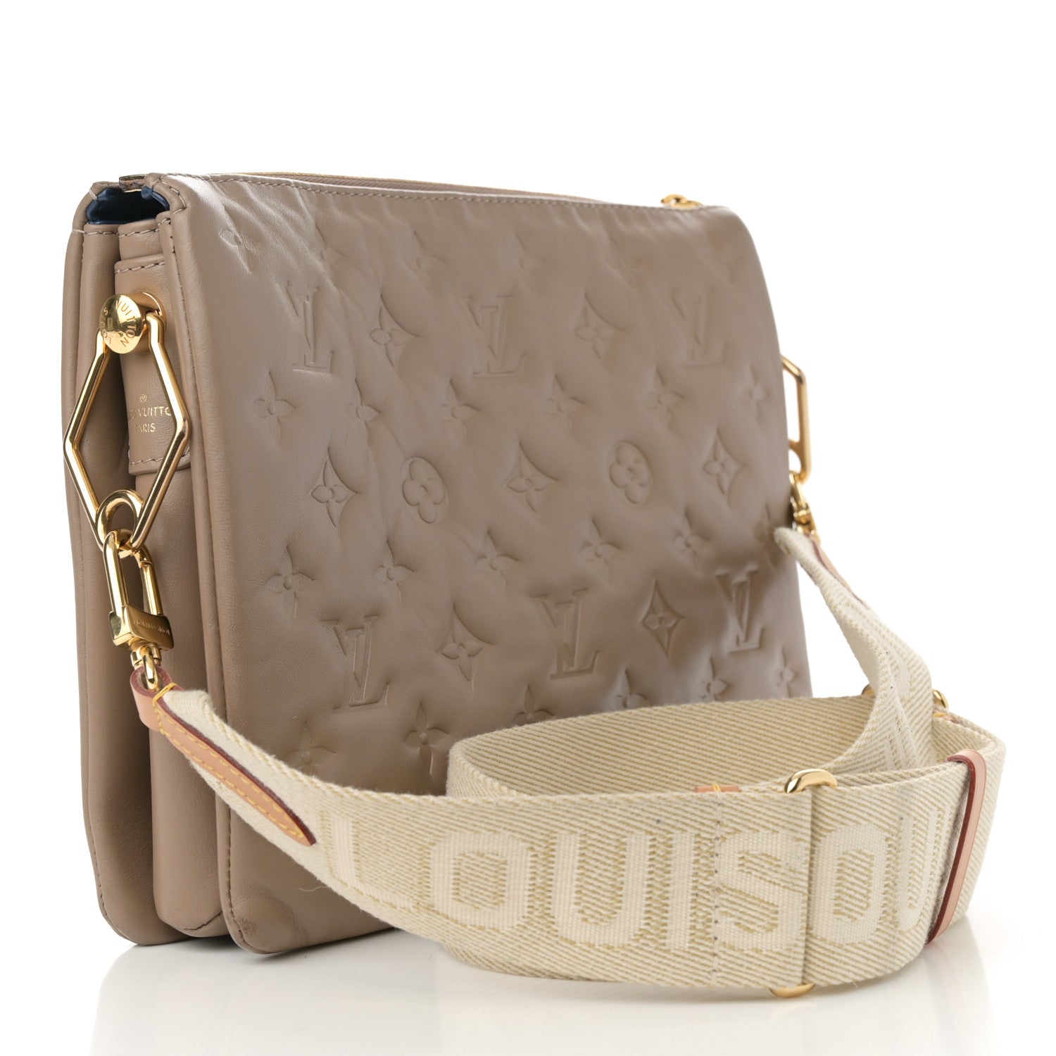 Louis Vuitton Lambskin Embossed Monogram Coussin PM Taupe 3 of 15