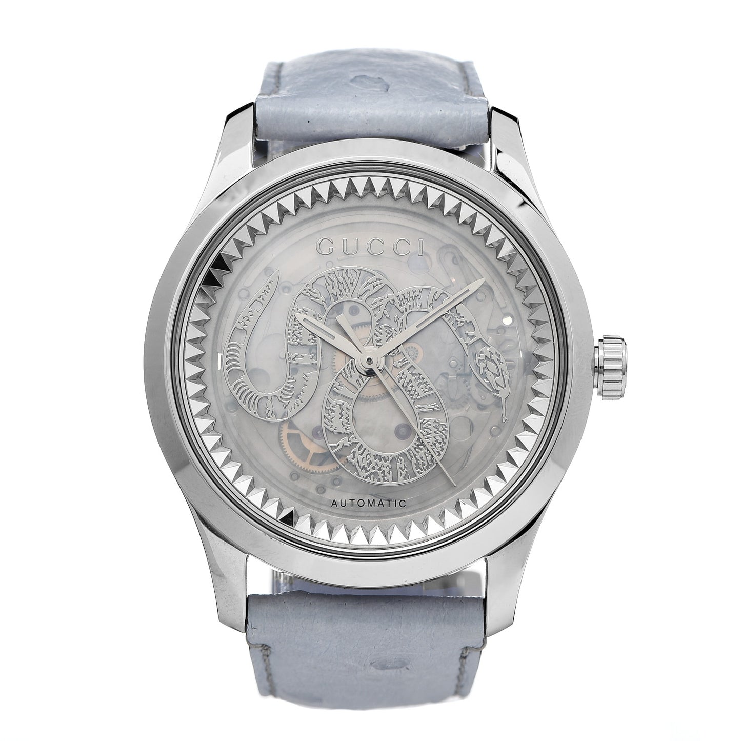 Stainless Steel Ostrich Blue Mother of Pearl 38mm G-Timeless Snake Automatic Watch