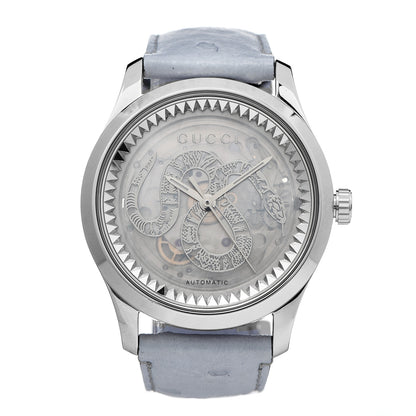 Gucci Stainless Steel Ostrich Blue Mother of Pearl 38mm G-Timeless Snake Automatic Watch 1 of 8