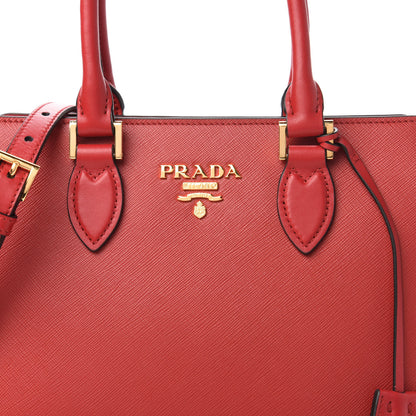 Prada Saffiano Soft Calfskin Double Handle Satchel Fuoco 9 of 9