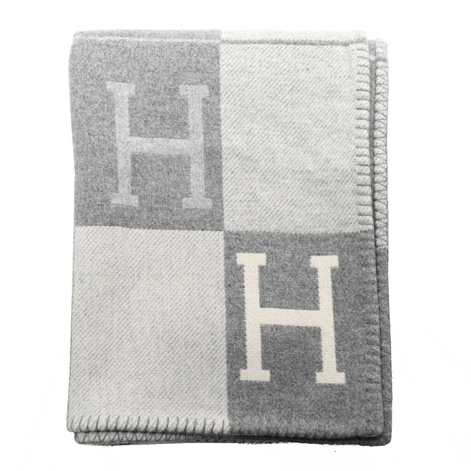Hermes Wool Cashmere Avalon III Blanket Ecru Gris Clair 1 of 3