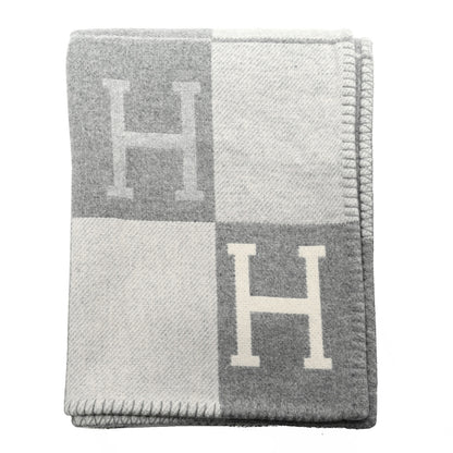 Hermes Wool Cashmere Avalon III Blanket Ecru Gris Clair 1 of 3
