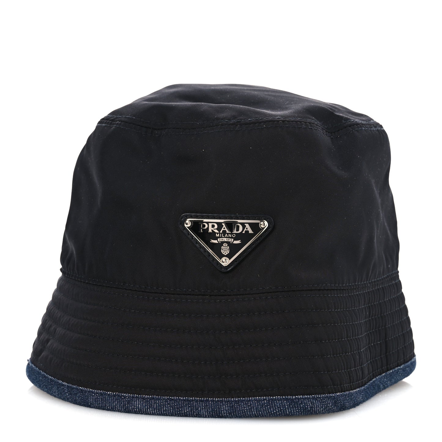 Nylon Denim Metal Triangle Logo Bucket Hat S Black