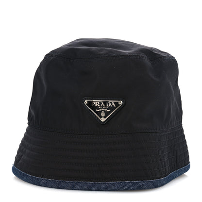 Prada Nylon Denim Metal Triangle Logo Bucket Hat S Black 3 of 9