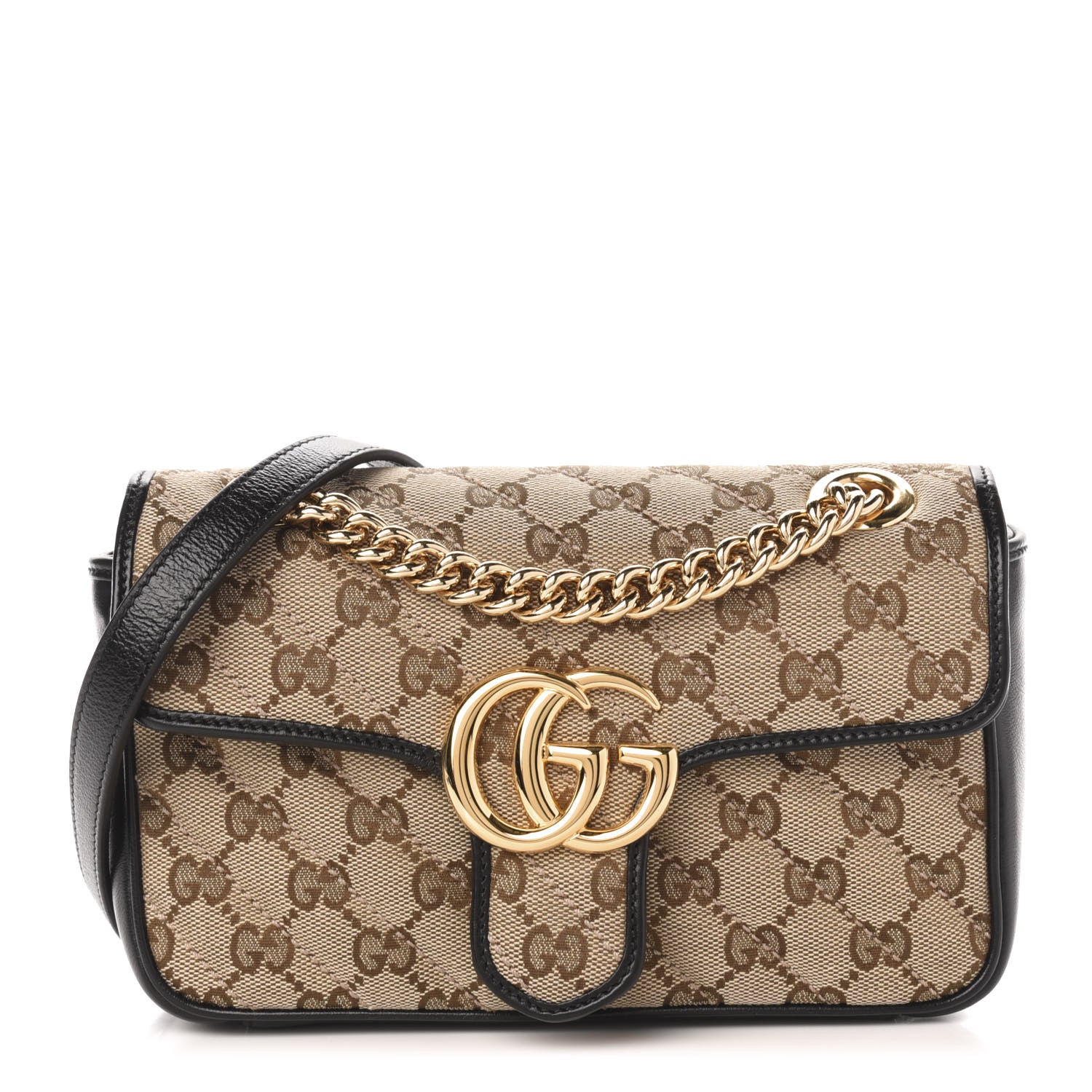 Gucci Monogram Matelasse Diagonal Mini GG Marmont Shoulder Bag Beige Black 1 of 11