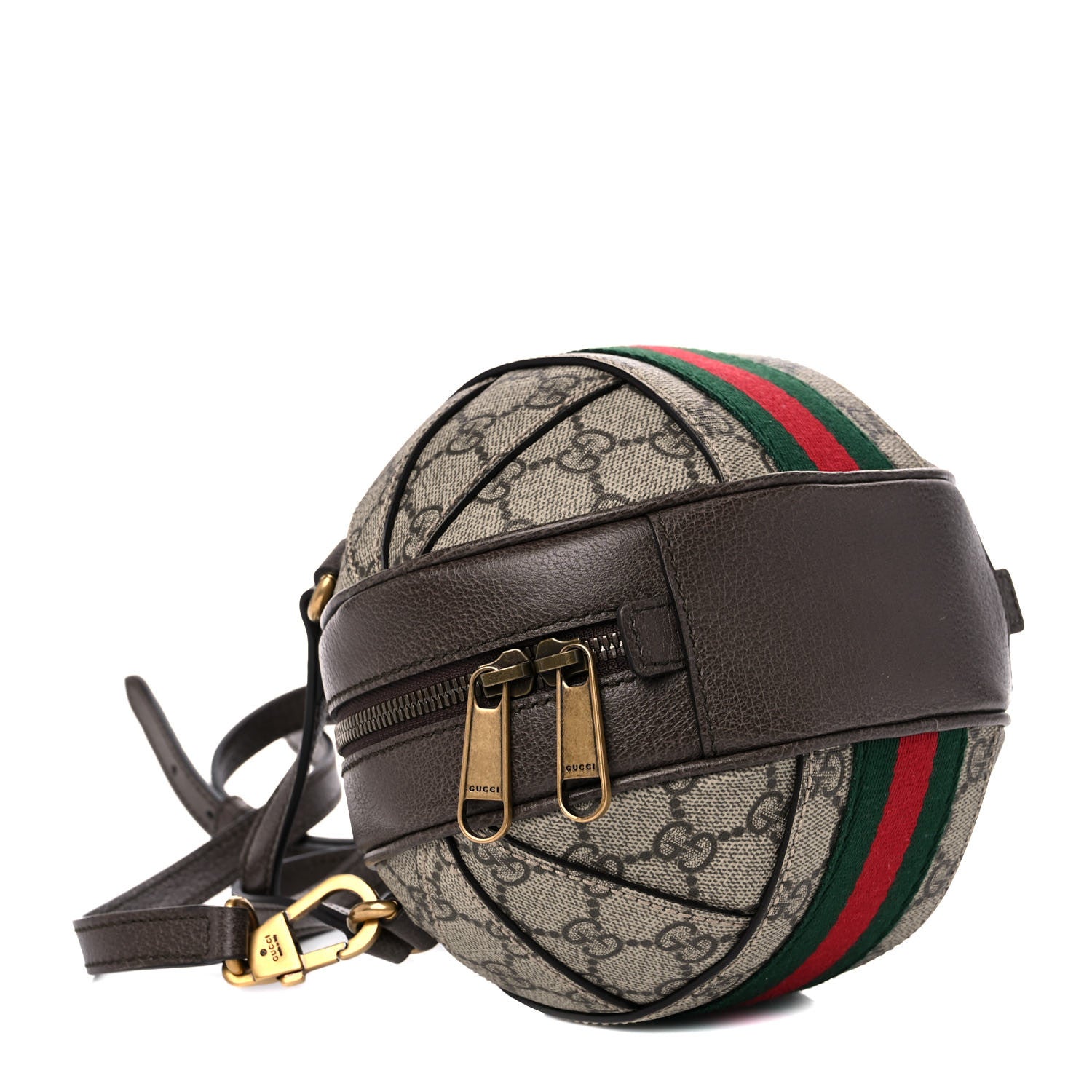 Gucci GG Supreme Monogram Textured Dollar Calfskin Web Mini Ophidia Basketball Shaped Shoulder Bag Beige Ebony New Acero 4 of 10
