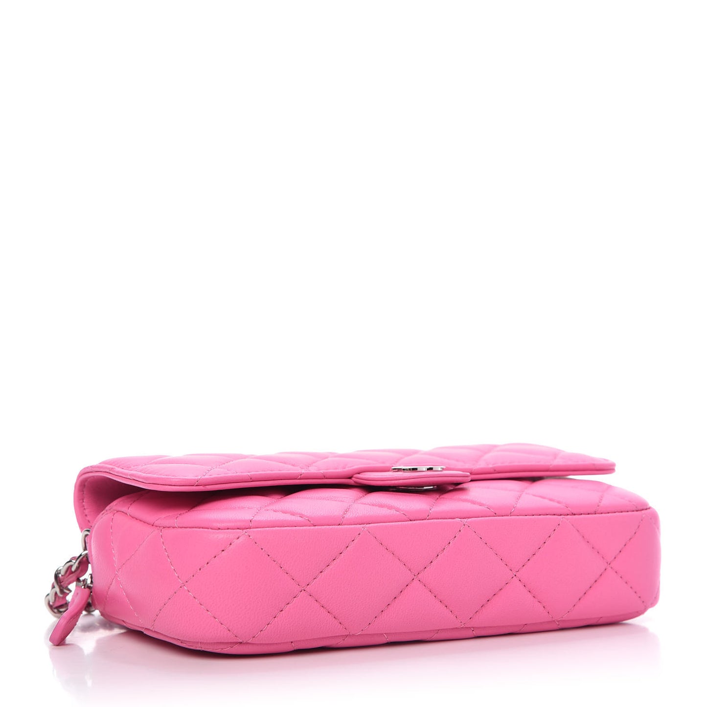 Lambskin Quilted Flap Phone Holder With Chain Neon Pink