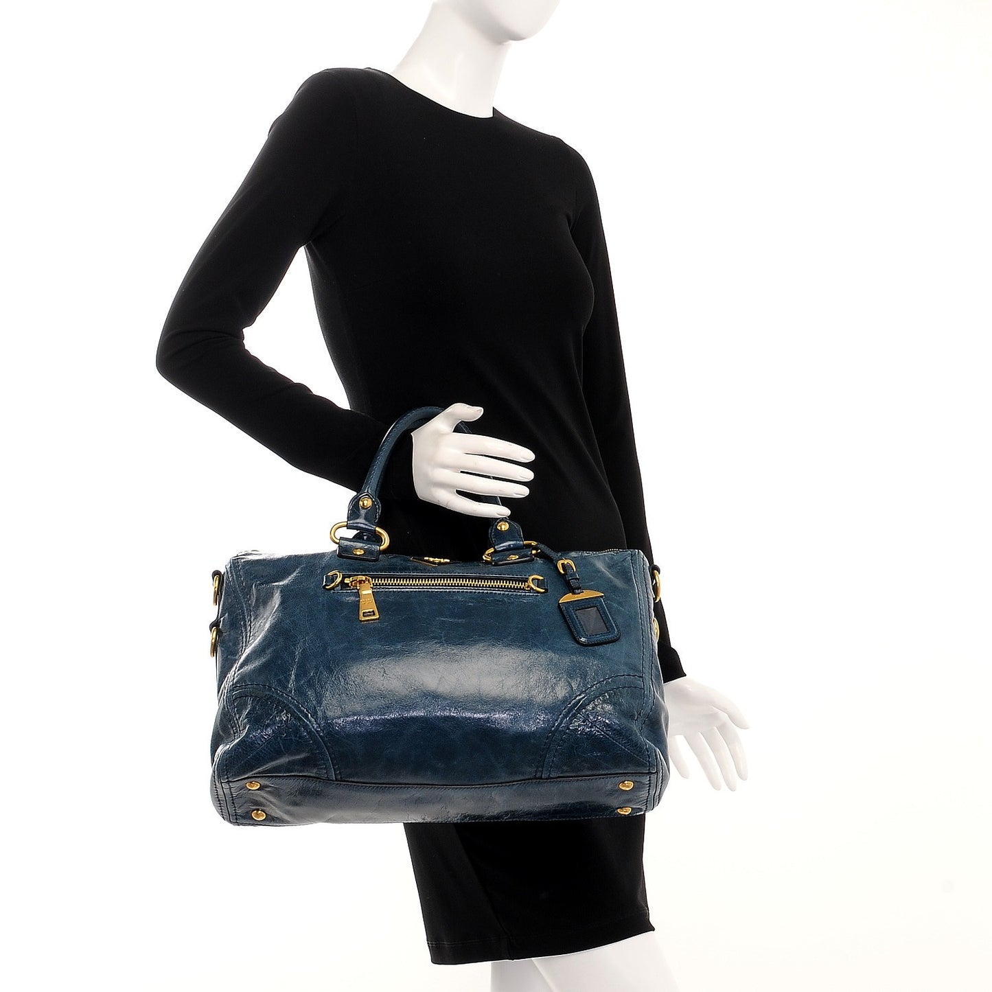 Vitello Shine Shopping Satchel Denim