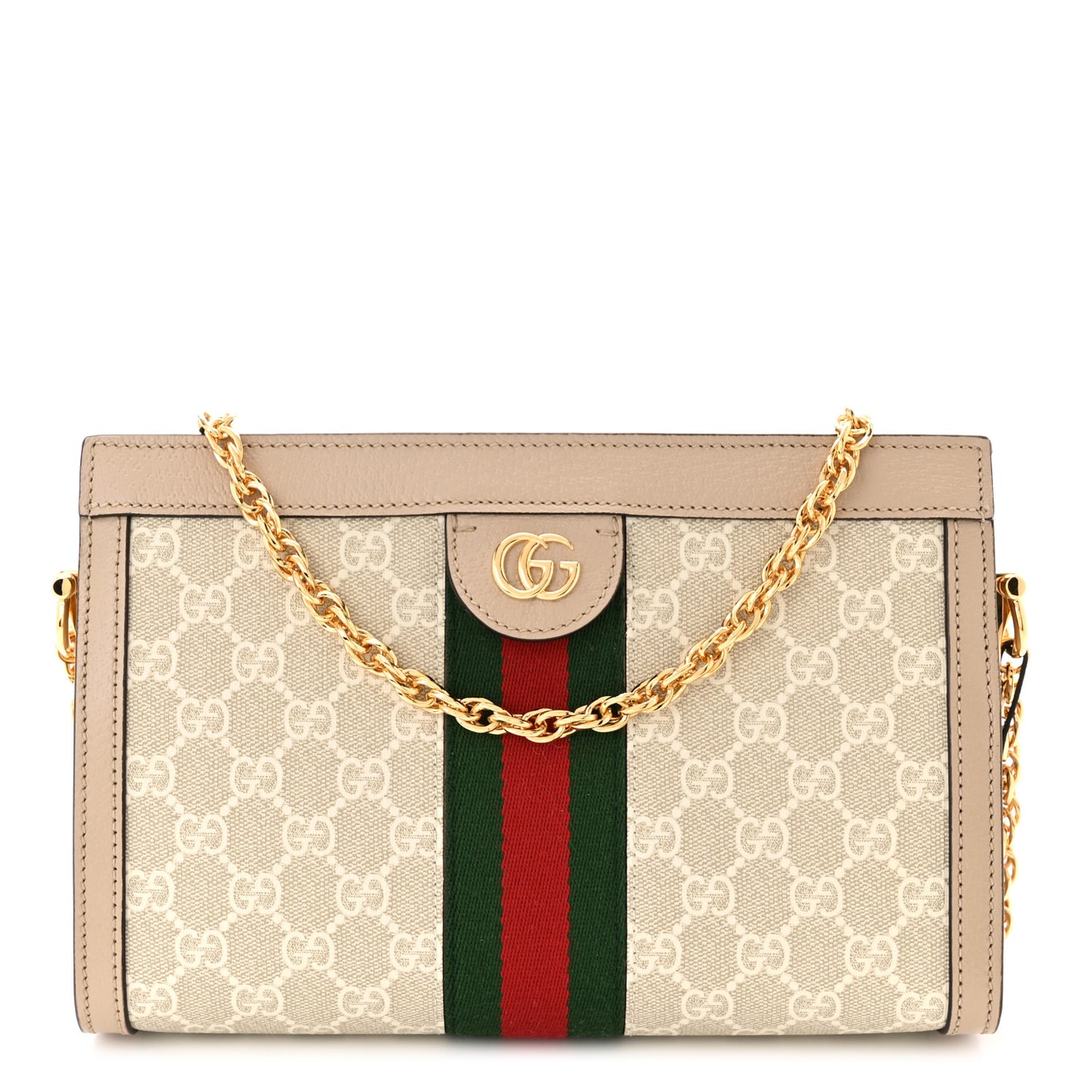 GG Supreme Monogram Textured Dollar Calfskin Web Small Ophidia Chain Shoulder Bag Beige Mystic White Oatmeal