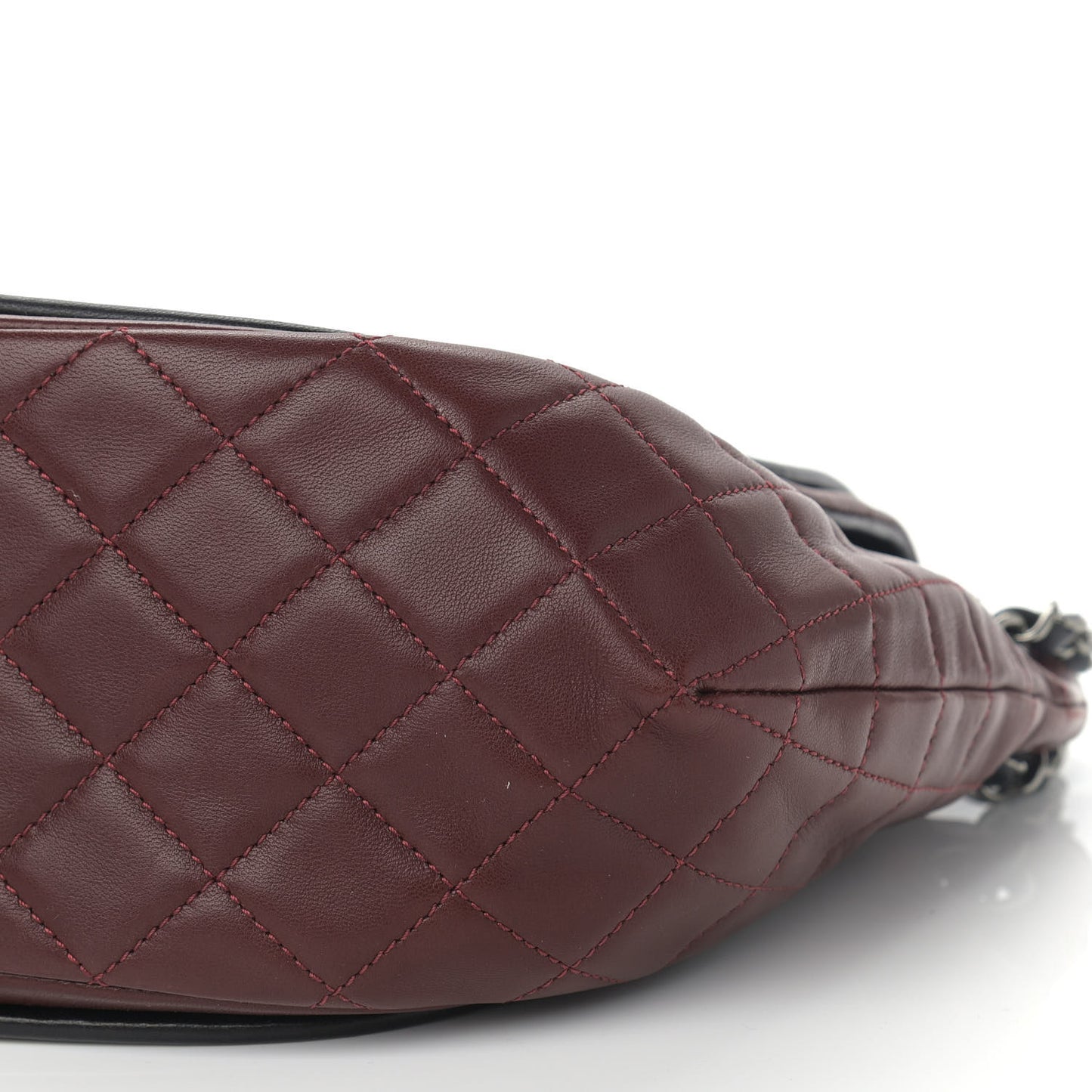 Lambskin Quilted Large Classic Twist Crescent Flap Black Burgundy
